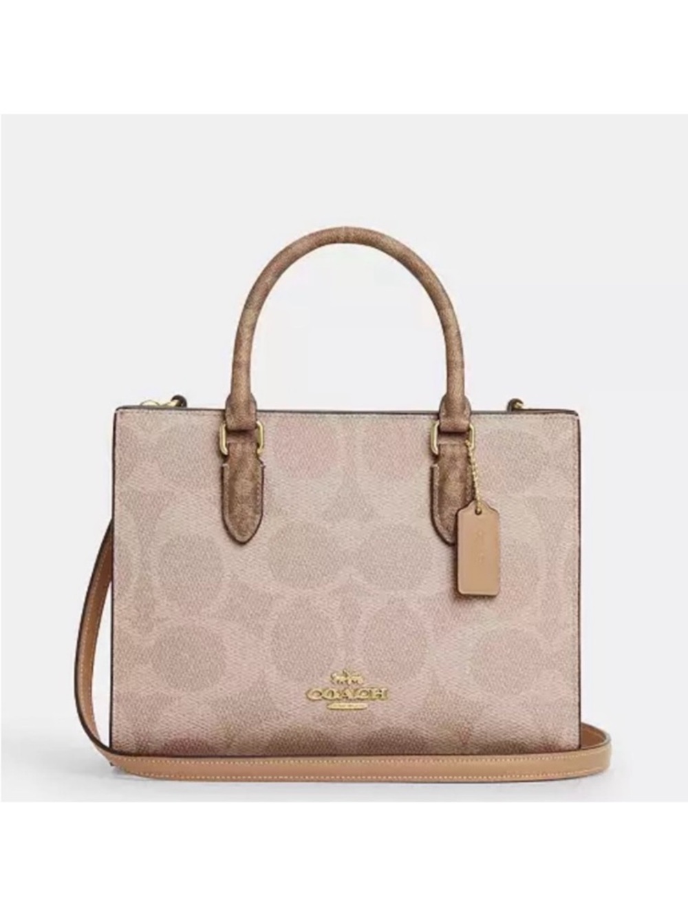 Coach Maggie Signature Satchel with Tan Trim
